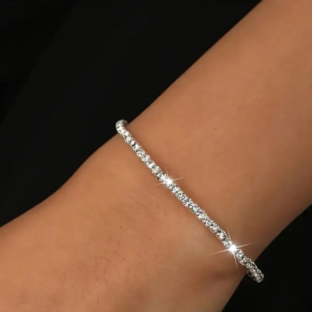💖 Silver Diamond Tennis Bracelet Crystal Rhinestone Stretchy Formal Bridal Prom